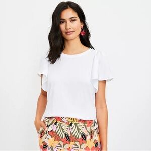 Loft white mixed media flutter short sleeve t-shirt